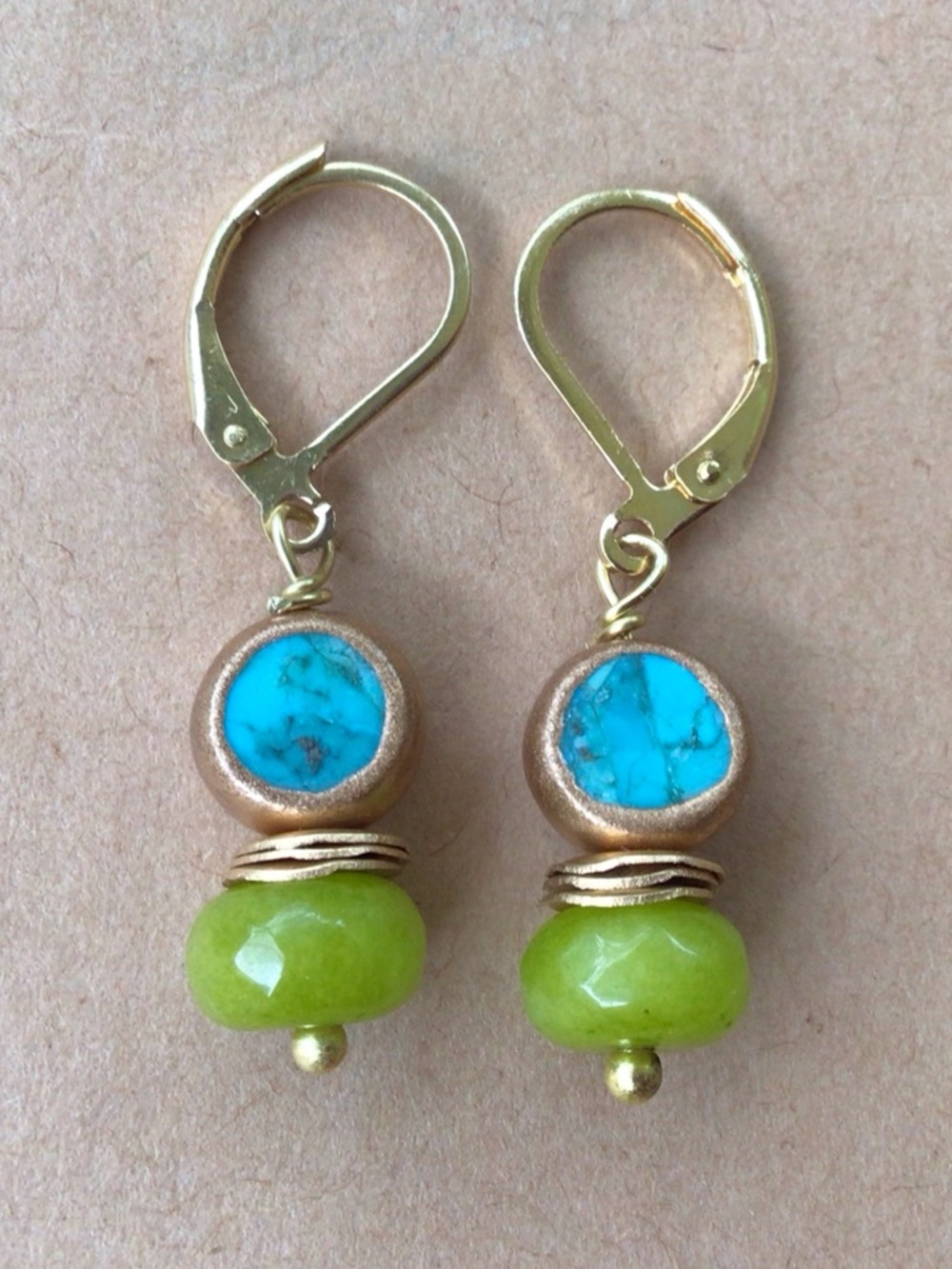 Turquoise Gold Edge Peridot Sundance Charm Earrings
